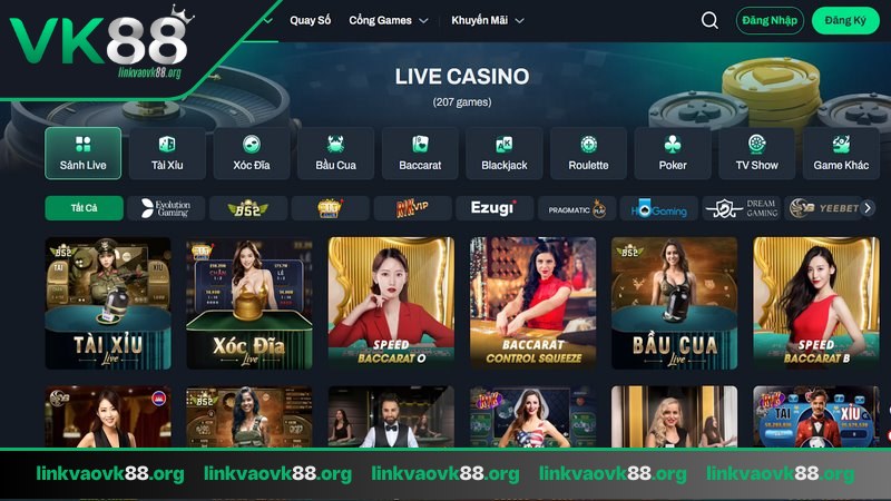 Live casino VK88 là sảnh cược tấp nập bet thủ hội tụ