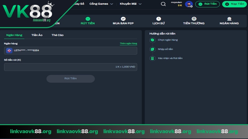 Rút tiền VK88 thao tác đơn giản, nhanh chóng